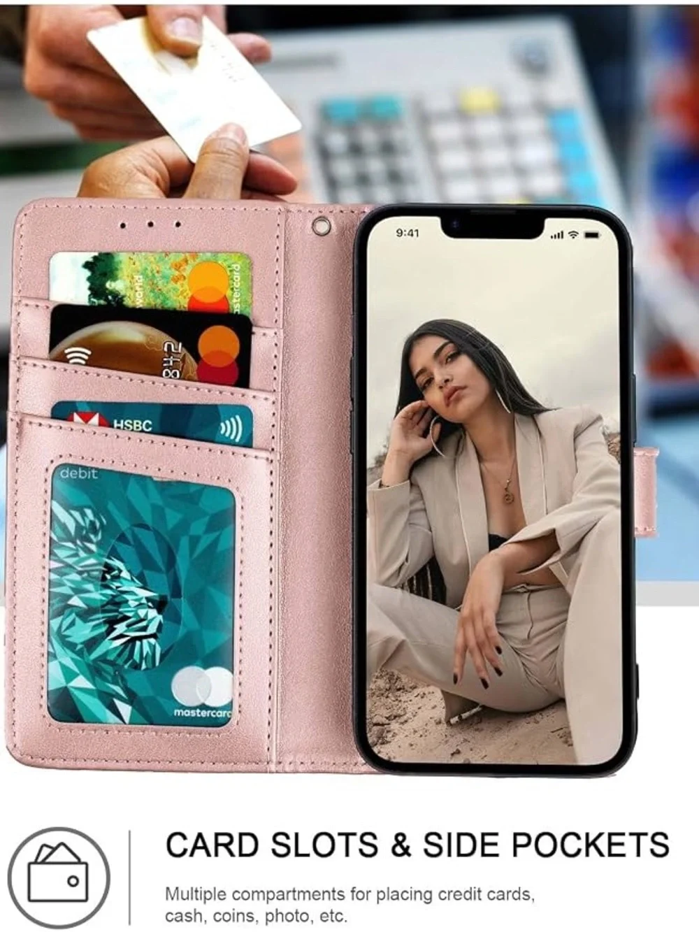 Floral Mandala Rose Gold Wallet Phone Case with Wristlet
